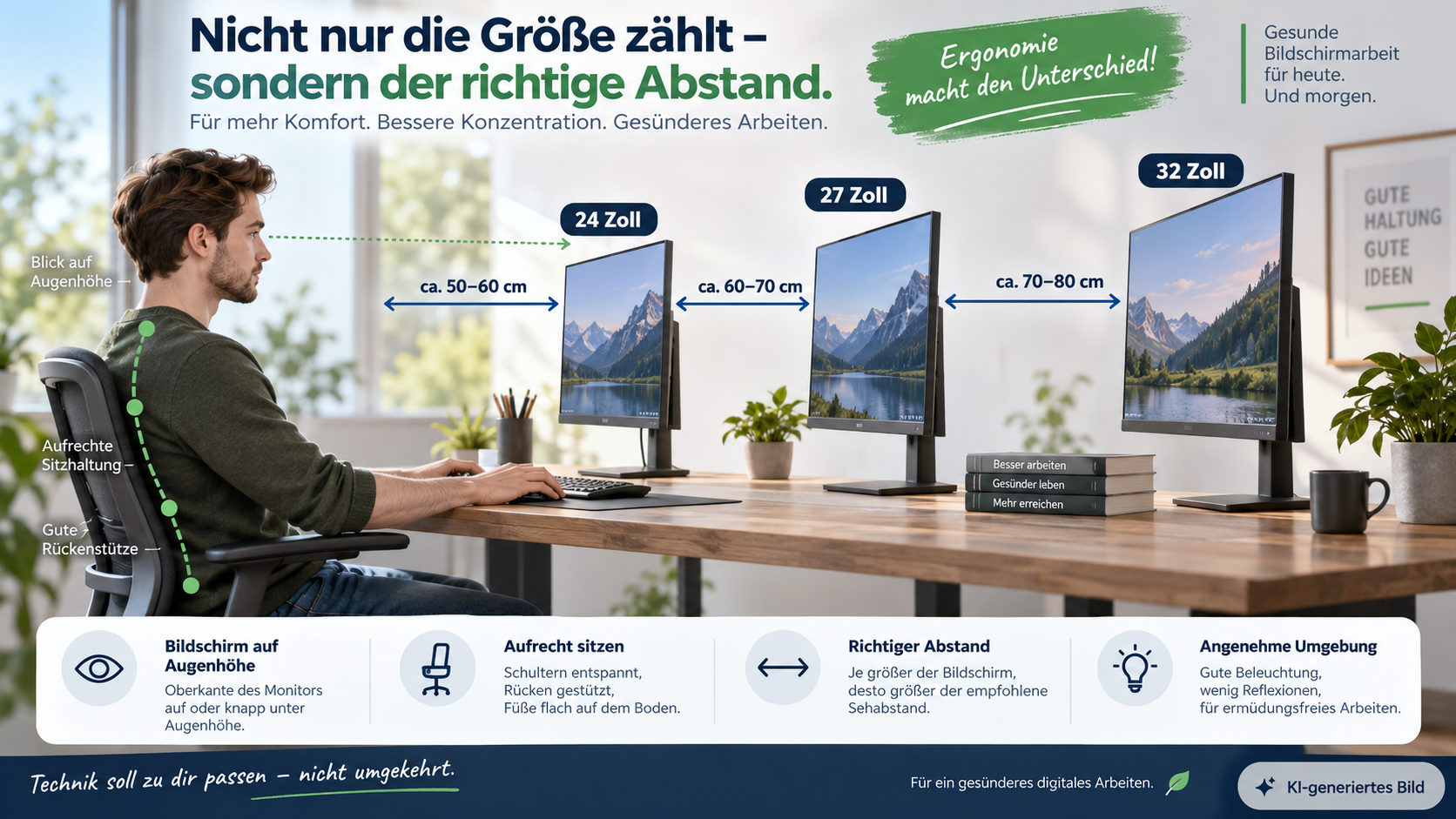 Monitorabstand für 24, 27 und 32 Zoll: ergonomisch einstellen statt nur nach Zoll wählen 6 Monitorabstand für 24, 27 und 32 Zoll ergonomisch einstellen statt nur nach Zoll wählen. HolsteinShops.de
