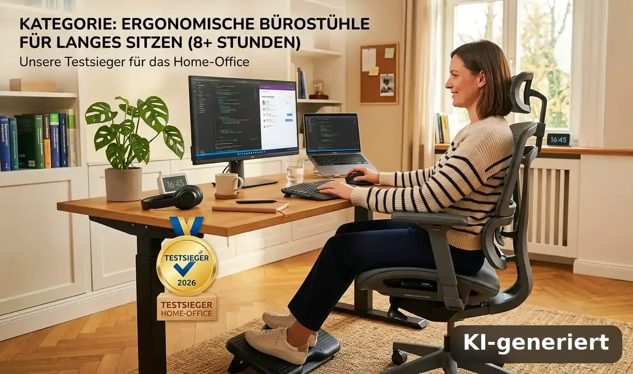 Ergonomischer Bürostuhl für langes Sitzen (8+ Stunden): Empfehlungen für das Home-Office (KI-generiert)