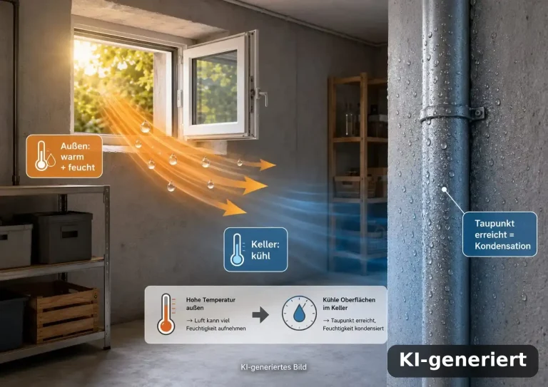 Keller lüften: Taupunkt und Luftfeuchte verständlich erklärt (KI-generiert)