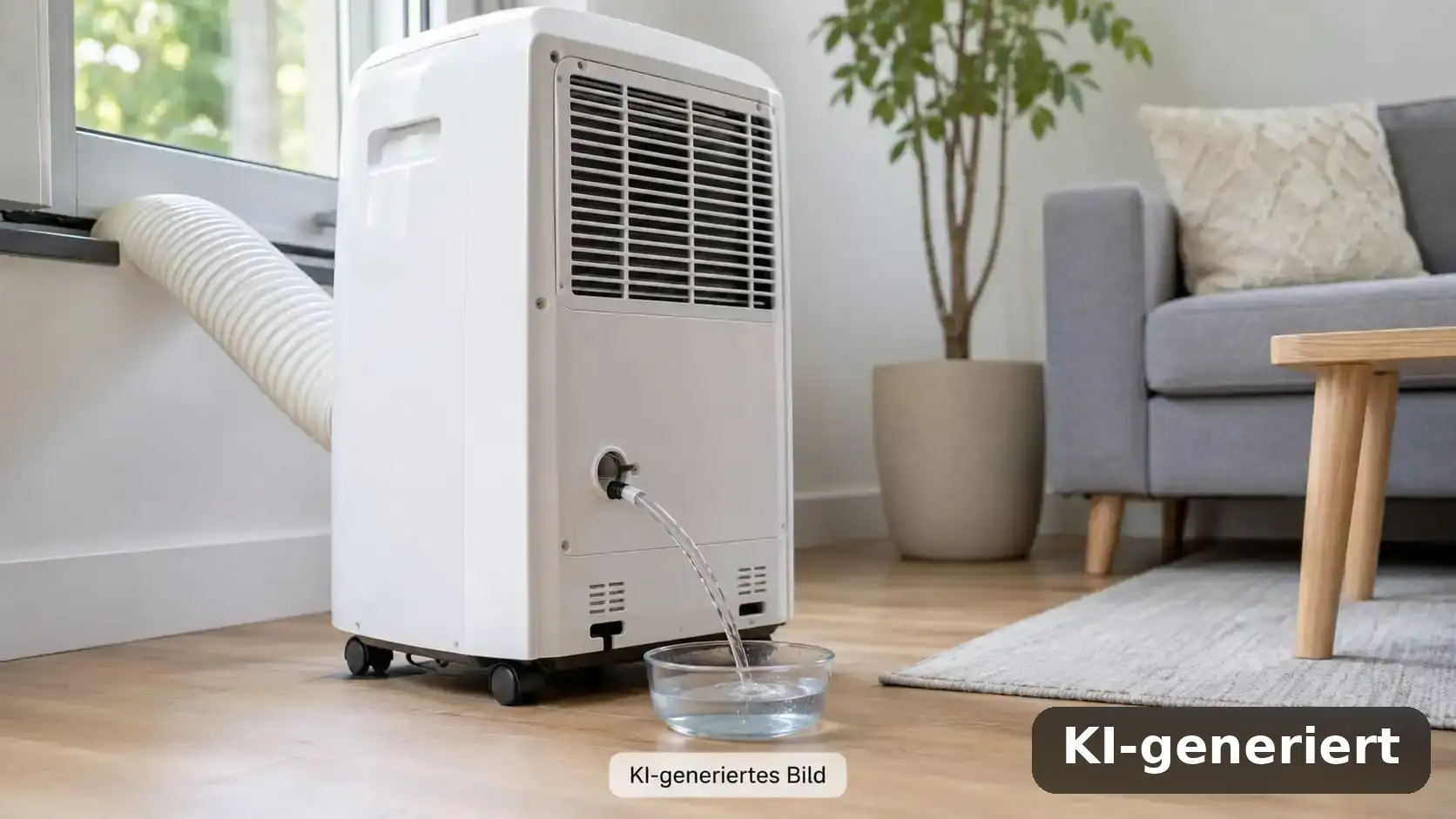 Kondenswasser bei mobilen Klimaanlagen richtig ablassen und Fehler einordnen. HolsteinShops (KI-generiert)
