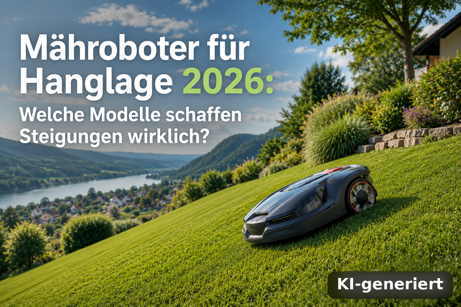 Mähroboter für Hanglage 2026: Welche Modelle schaffen Steigungen wirklich? 8 Mähroboter für Hanglage 2026 / HolsteinShops.de (KI-generiert)
