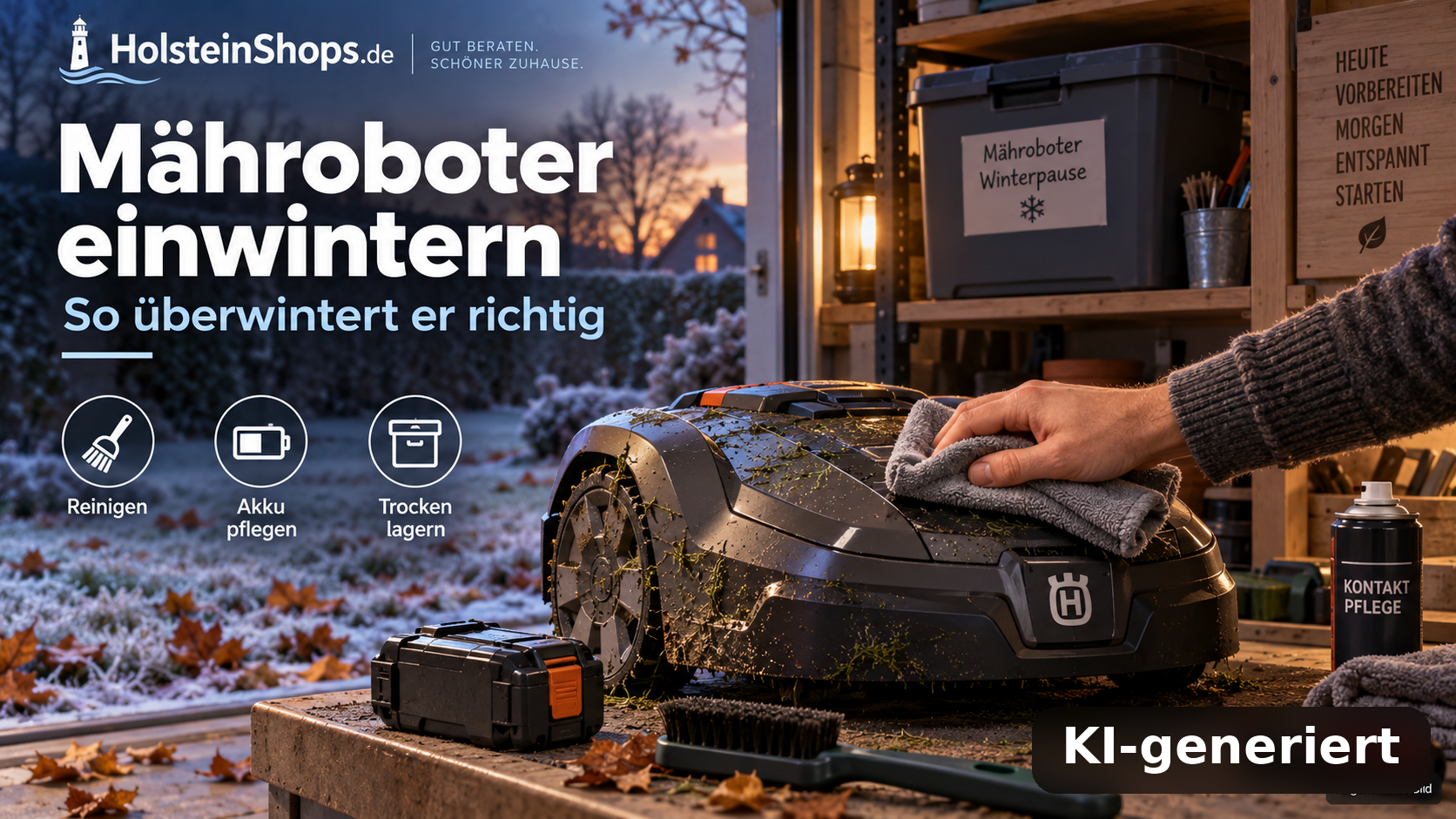 Mähroboter einwintern So überwintert er richtig (KI-generiert)